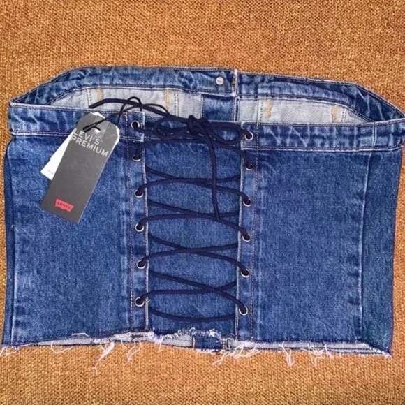 Women’s Levi’s Premium Blue Denim Lace Up Corset - Picture 4 of 4
